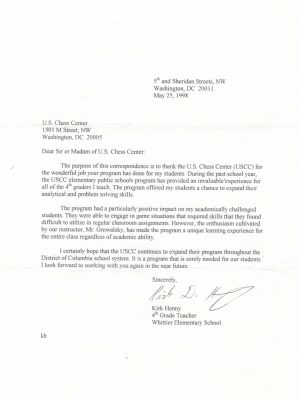 1998-05-25 Letter FR Kirk Henny, Whittier ES