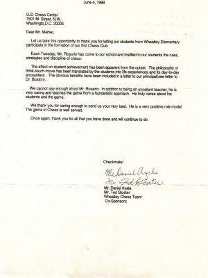 1999-06-04 Letter FR Wheatley Chess Team
