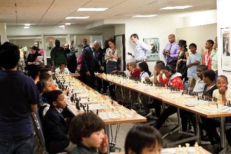 GM Maurice Ashley playing a simultaneous exhibition at the U.S. Chess Center